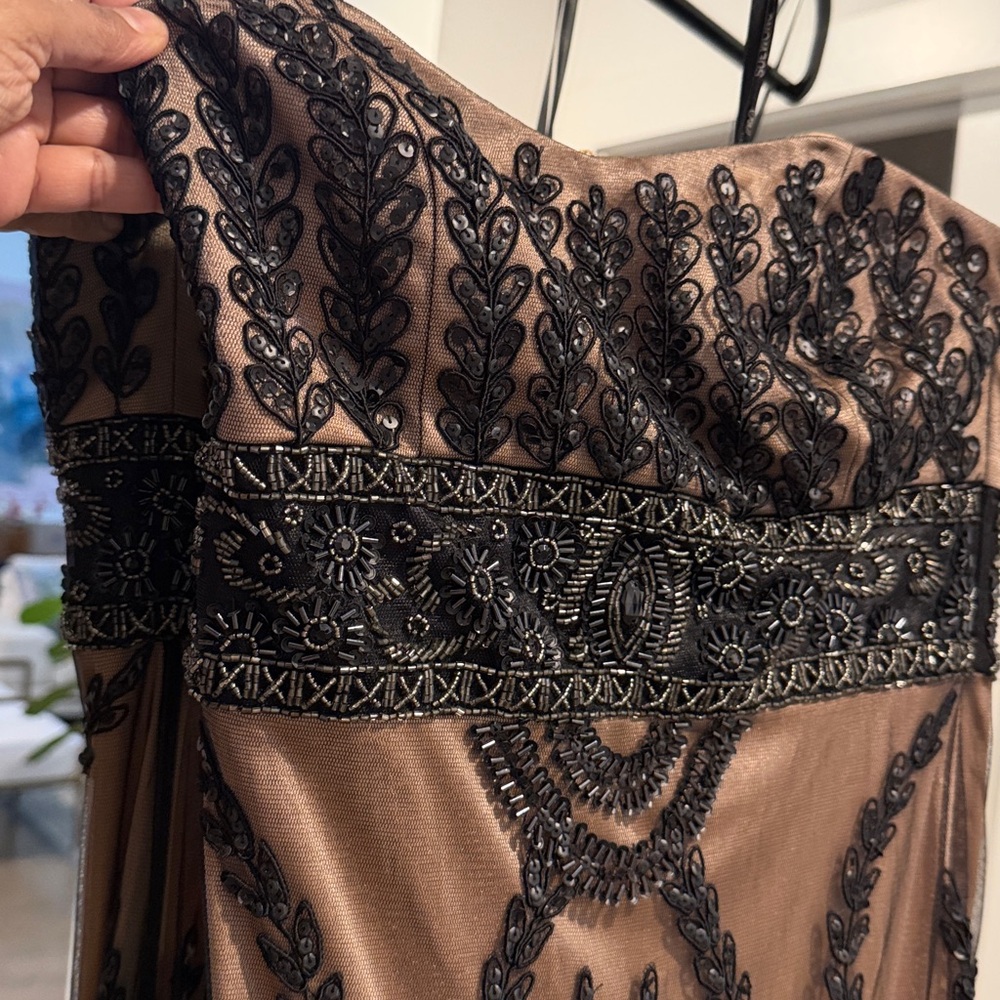 Sue Wong Elegant Strapless Black and Brown Dress